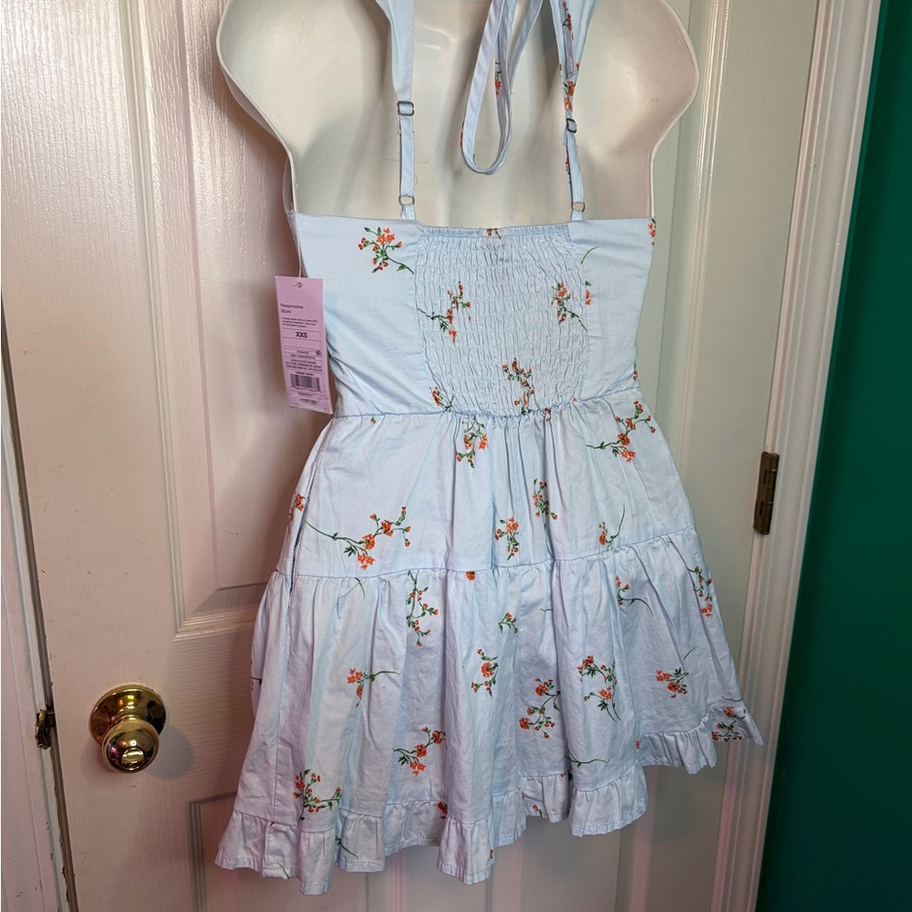 Wild Fable Light Blue Floral Romper Square Neck Sleeveless Button Ruffle XXS - Picture 3 of 8